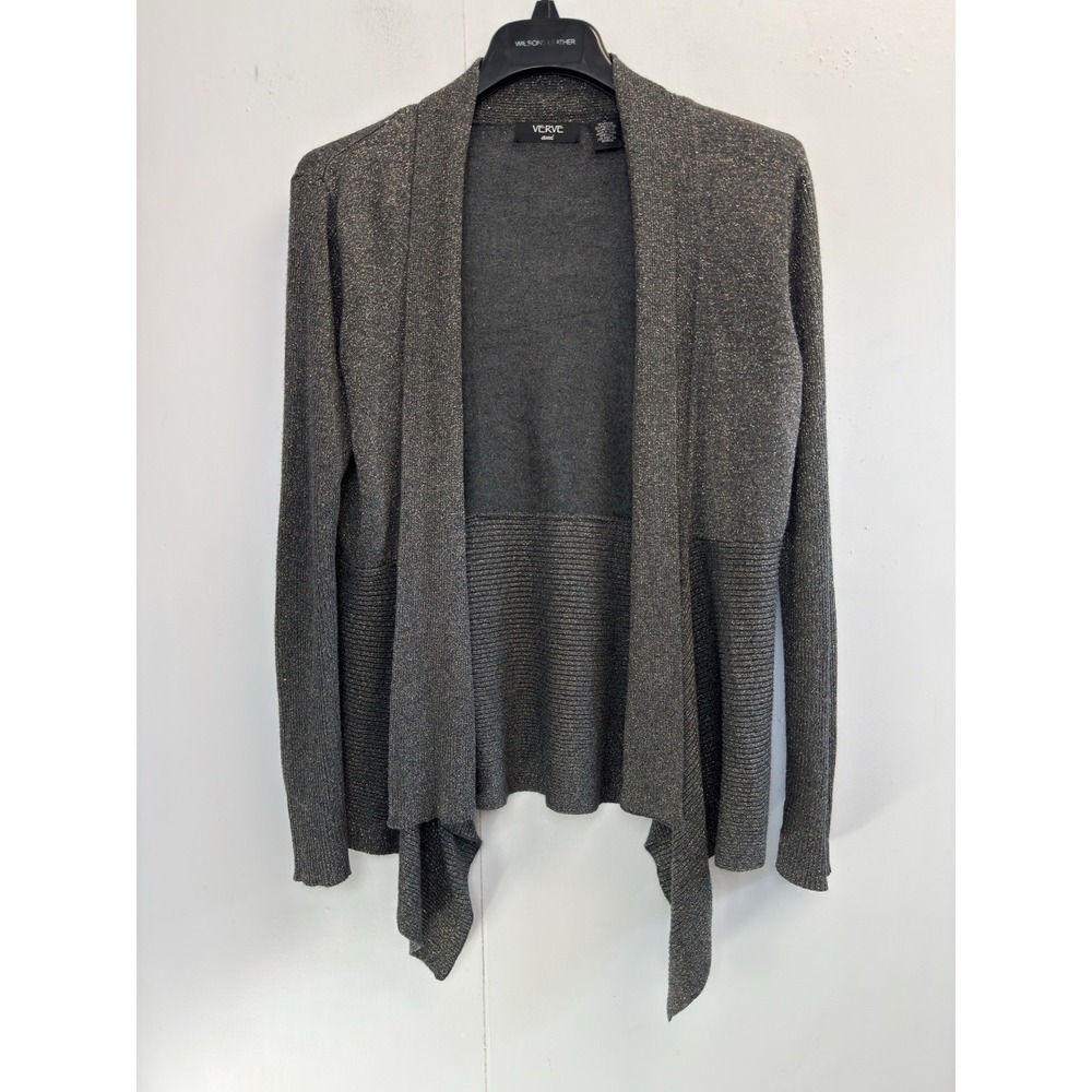 Verve Ami Metallic Gray Open Front Cardigan – Women's Size M Long‎ Sleeve